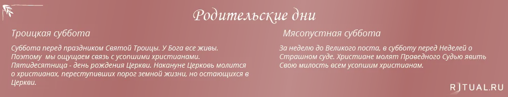 Родительская суббота – все дни поминовения