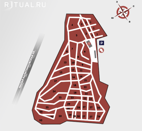 Схема Калитниковского кладбища