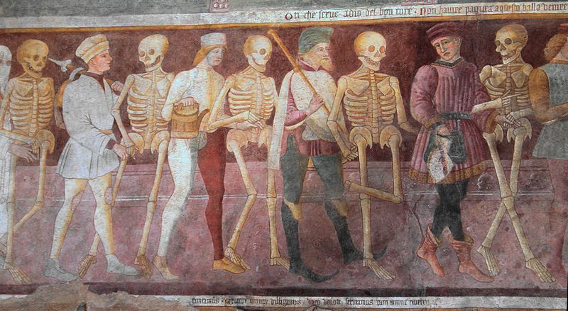 Пляска смерти. Фреска на внешней стене церкви Disciplini. Бергамо, Италия.