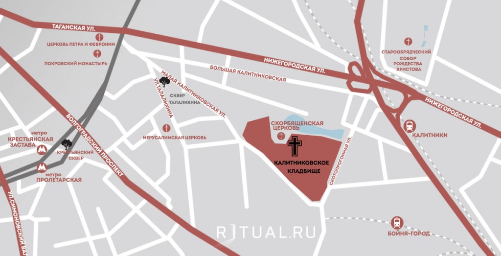 Калитниковское кладбище на карте 