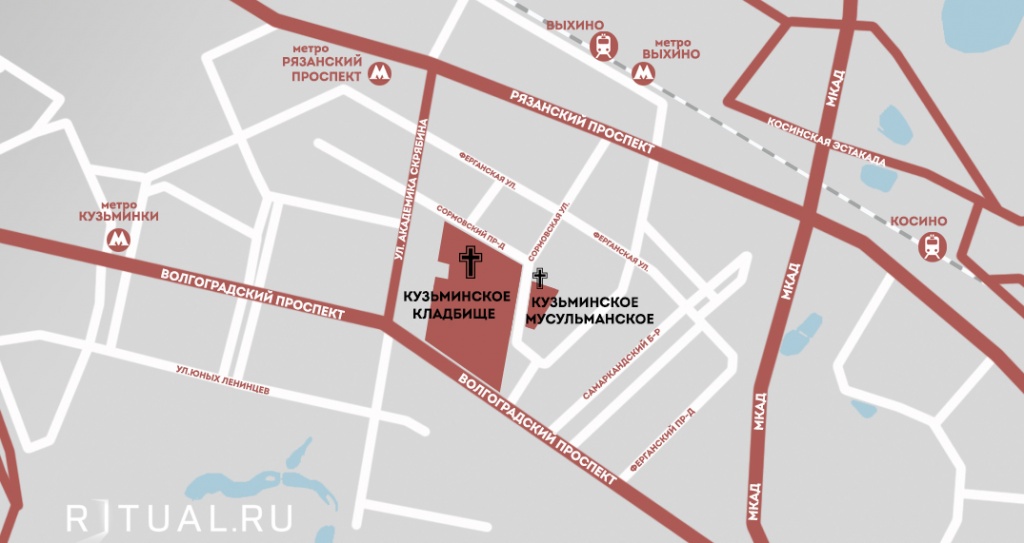 Колумбарий Кузьминского кладбища на карте