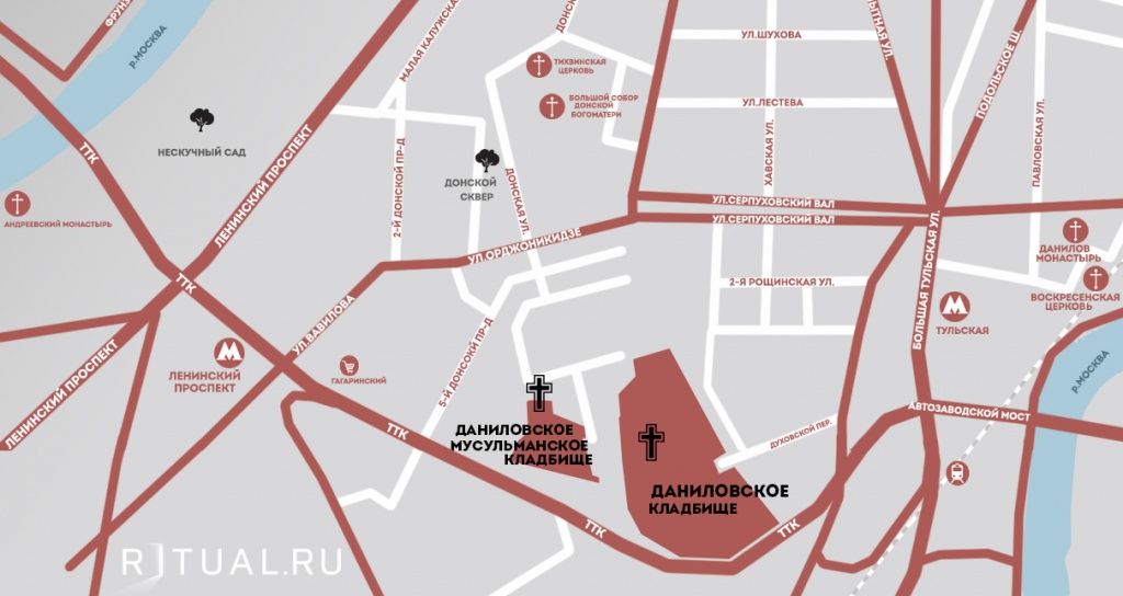 Даниловское кладбище на карте