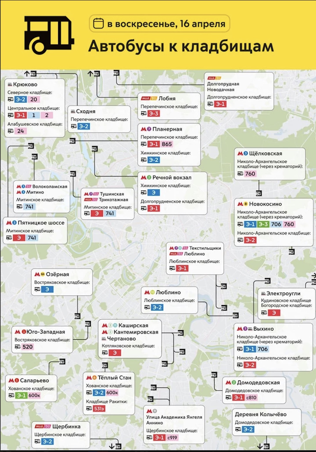 Схема движения автобусов на кладбища на Пасху