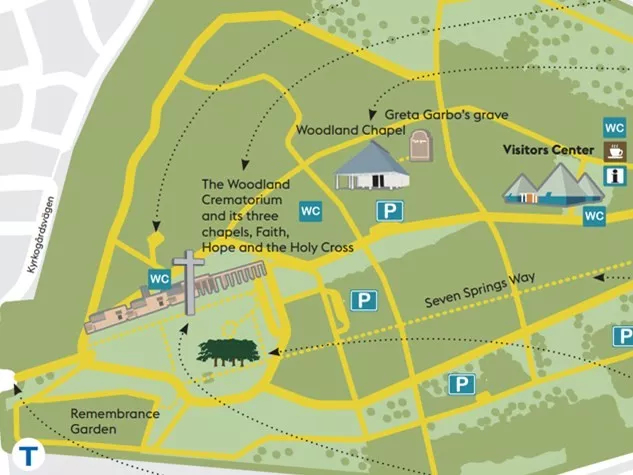 Карта-схема Лесного кладбища в Стокгольме